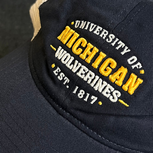 University of Michigan Wolverines Mesh Trucker Cap – Navy & White Mesh (Gold Embroidery)