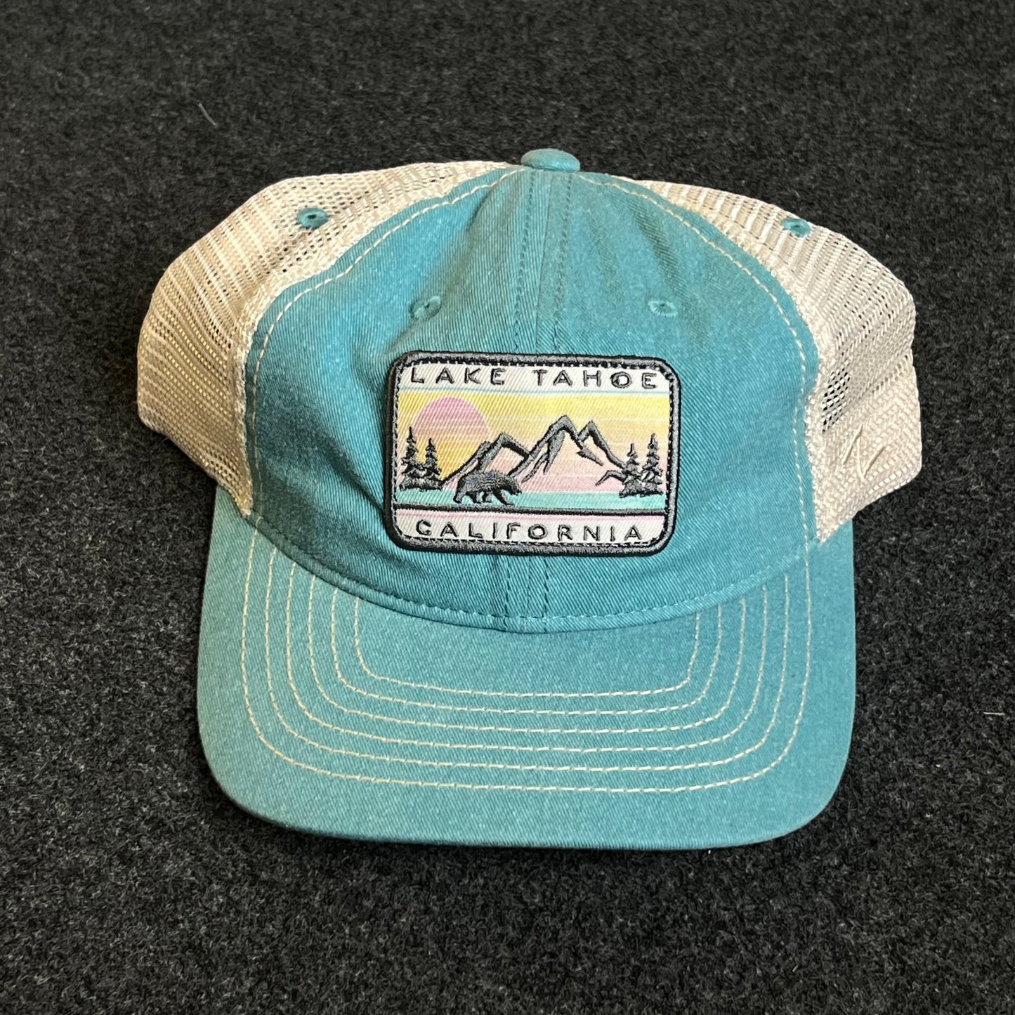 Mesh Trucker Cap – Aqua Blue & White Mesh (“Lake Tahoe, California” Patch)