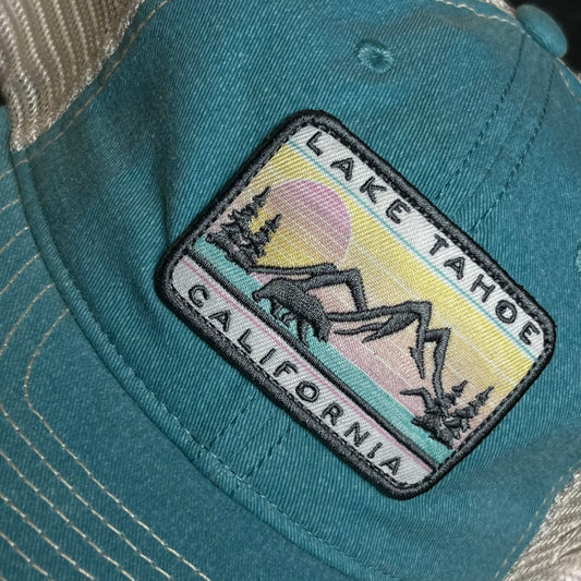 Mesh Trucker Cap – Aqua Blue & White Mesh (“Lake Tahoe, California” Patch)