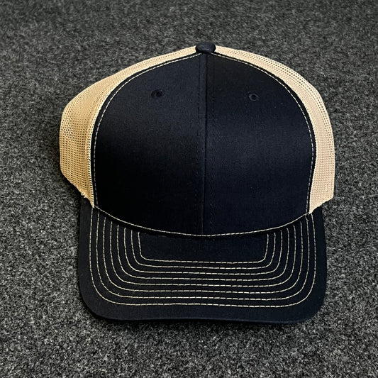 Blank Navy/Beige Mesh Trucker Hat