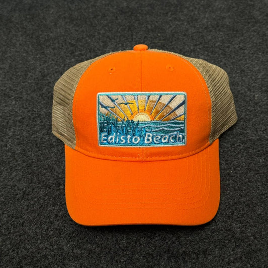 "Edisto Beach" Sunrise Orange Mesh Trucker Cap