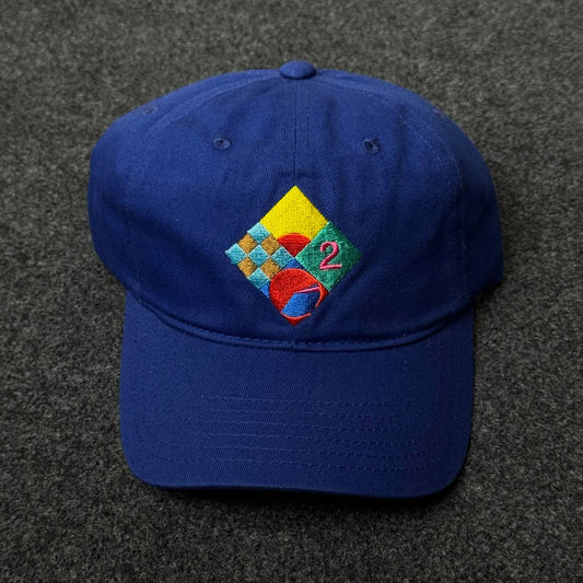 Blue Cap with A Geometric Patch Featuring The Number 2