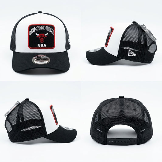 Black & White Chicago Bulls Patch Trucker Snapback Cap