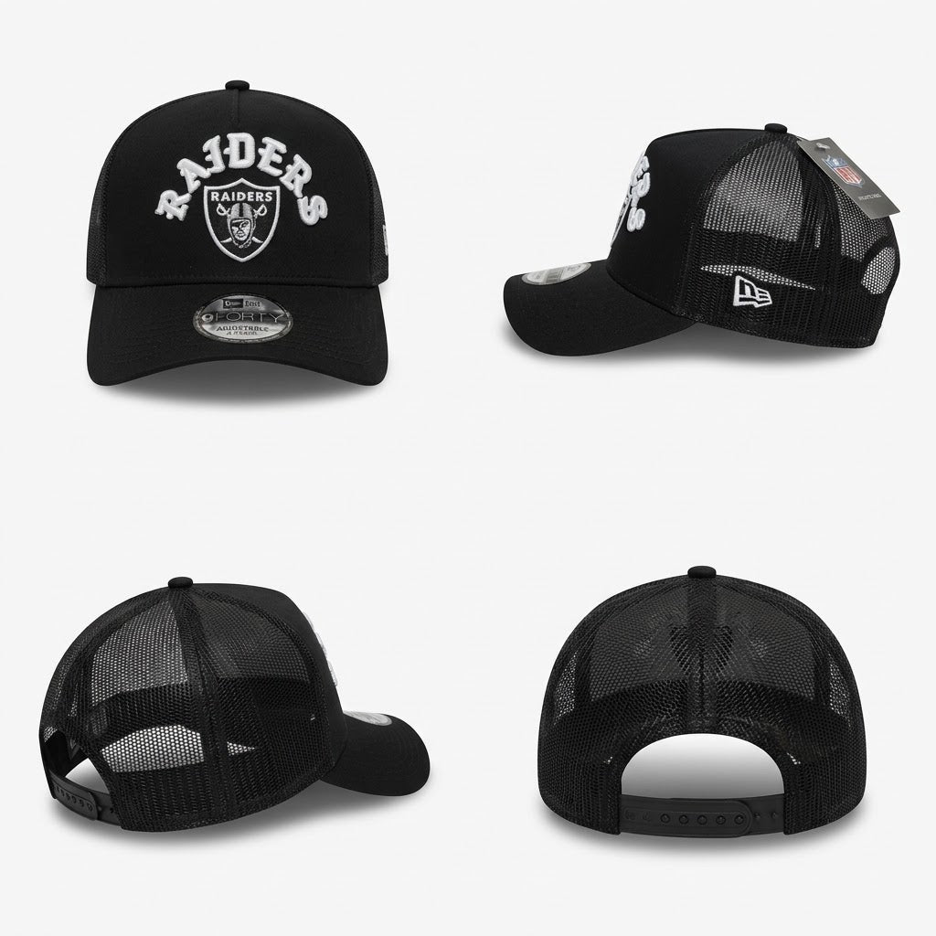 Black Raiders Arch Logo Trucker Snapback Cap