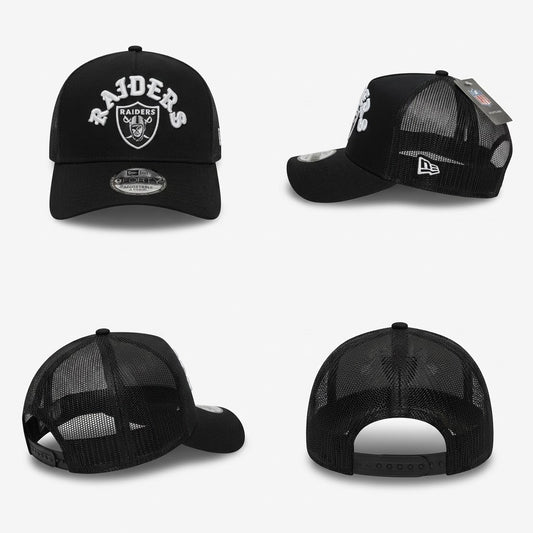 Black Raiders Arch Logo Trucker Snapback Cap