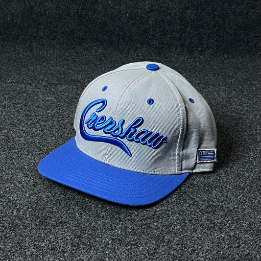 Crenshaw Script Flat Cap – Gray & Royal Blue
