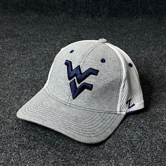 West Virginia Mountaineers Fitted Cap – Heather Gray & White Mesh ( XL size )
