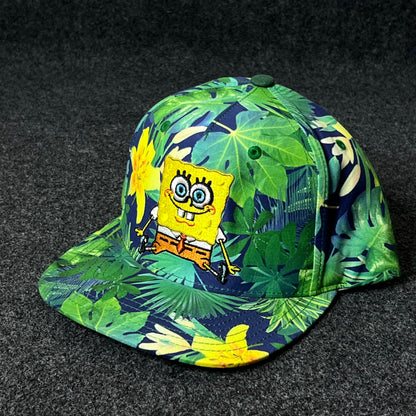 SpongeBob Tropical Flat Cap – Navy & Green Palm Print
