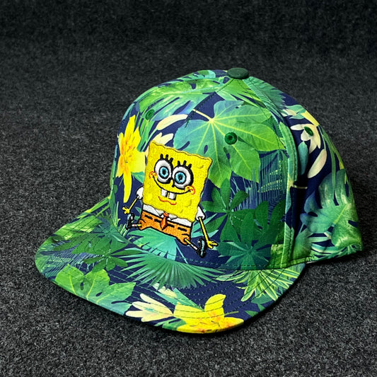 SpongeBob Tropical Flat Cap – Navy & Green Palm Print