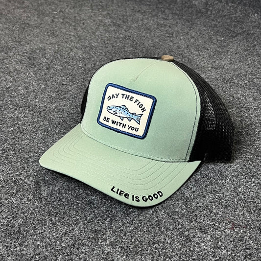 Life Is Good “May the Fish Be With You” Trucker Hat – Mint Green/Black