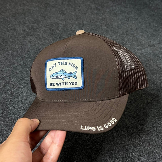 Life Is Good “May the Fish Be With You” Trucker Hat – Brown