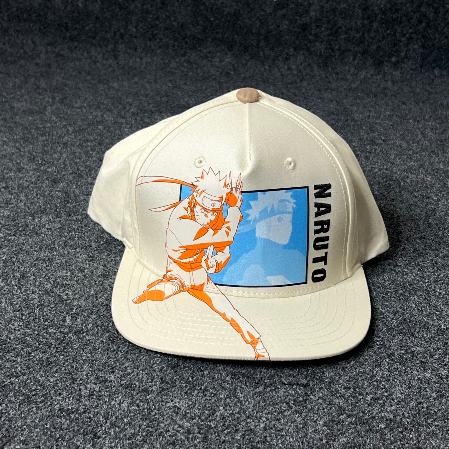 Naruto Flat Cap – Cream with Character Graphic