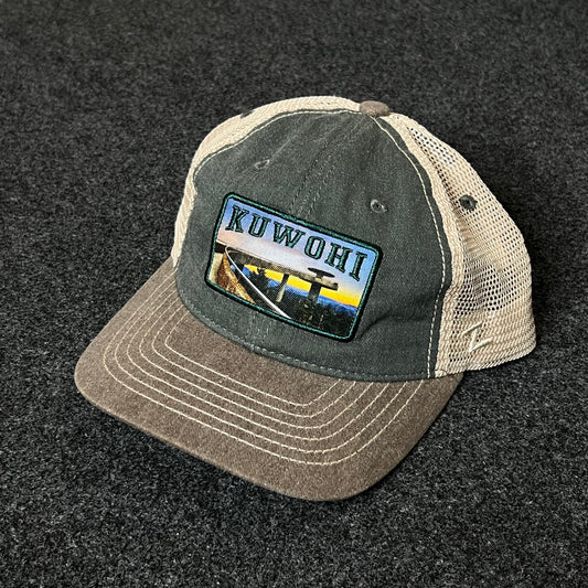 Kuwahi Scenic Trucker Hat – Vintage Washed Green & Brown Mesh Cap