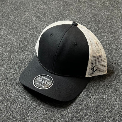 Black & White Classic Trucker Hat – Mesh Snapback Cap