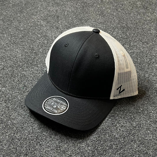 Black & White Classic Trucker Hat – Mesh Snapback Cap