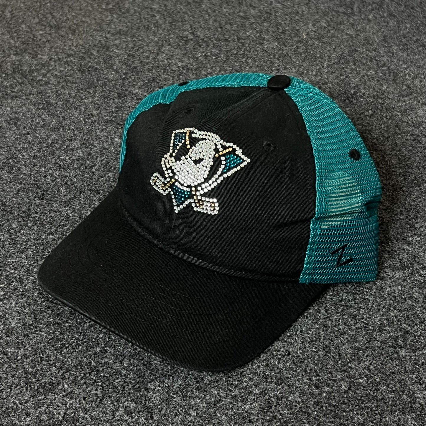 Mighty Ducks Trucker Hat – Teal & Black Mesh Cap