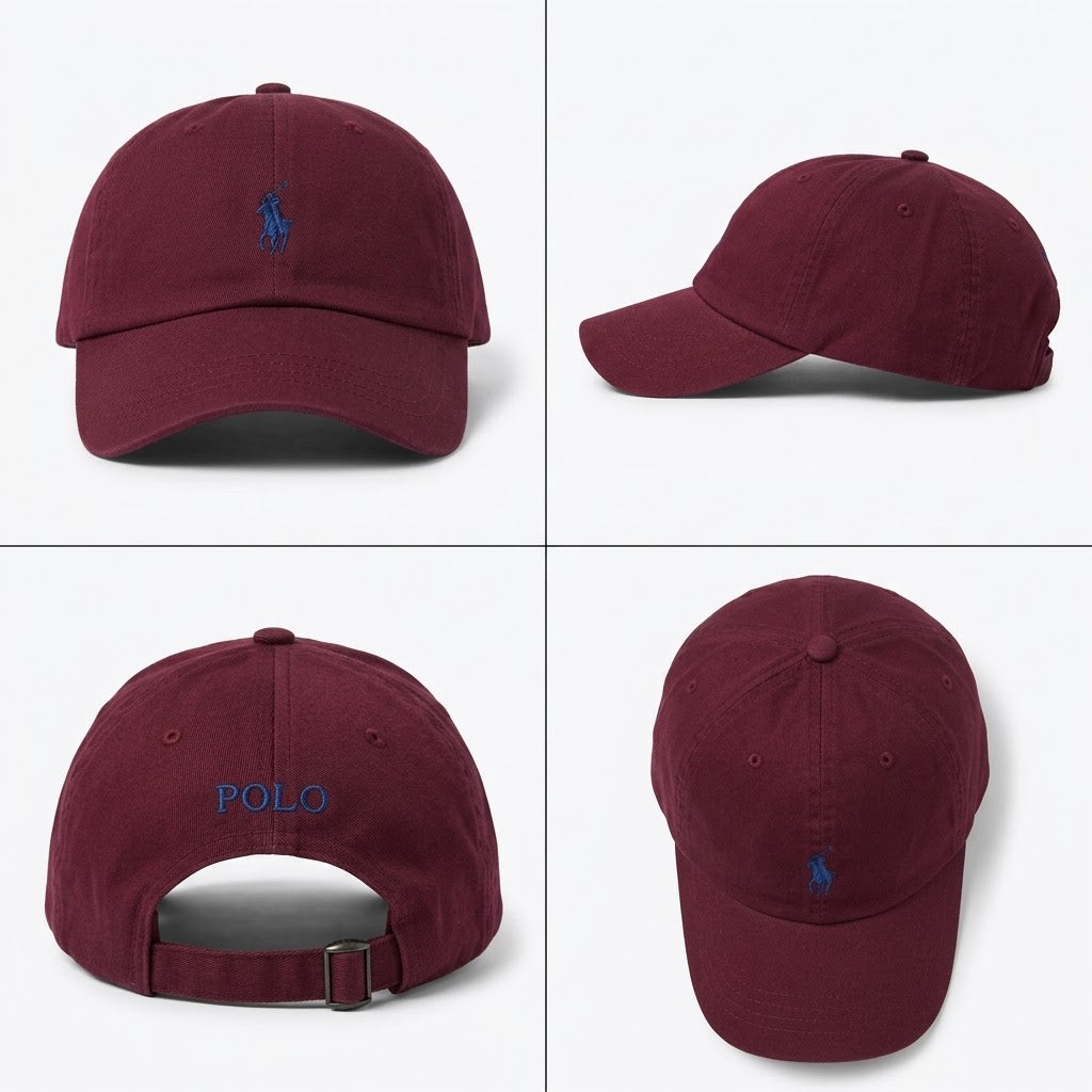 Burgundy Pony Embroidered Adjustable Cap – Navy Accent