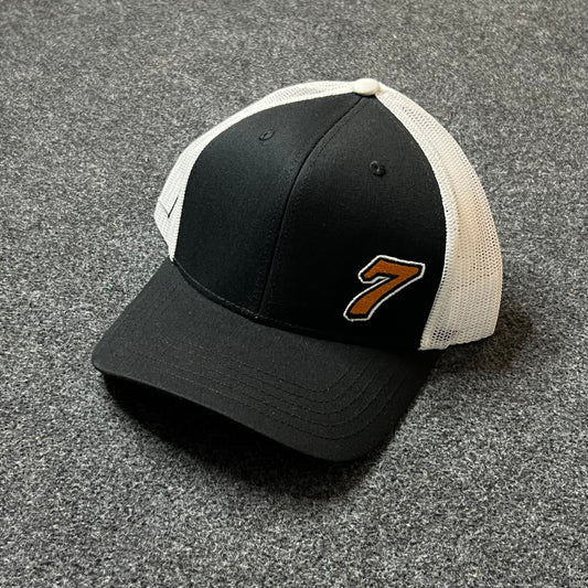 Number 7 Trucker Hat – Black, White & Black Mesh Snapback