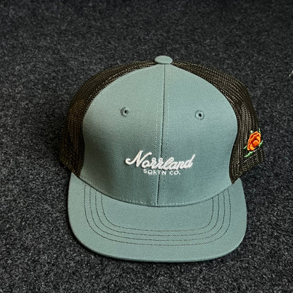 SQRTN Tgn Patch Hooked Olive/Black Trucker hat  ( KIDS CAP AGE 6-18 )