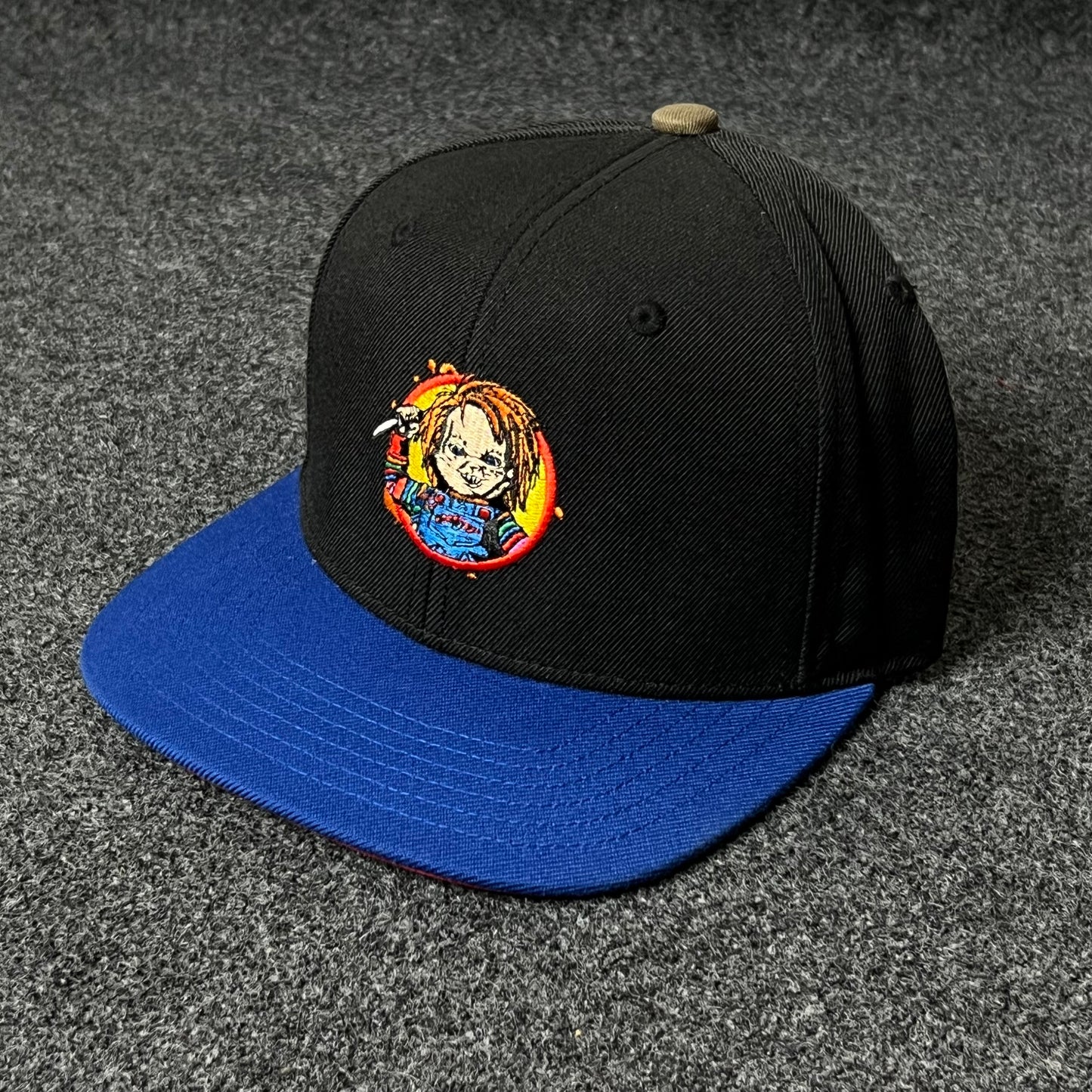 Chucky Flat Cap – Black , Blue & Red