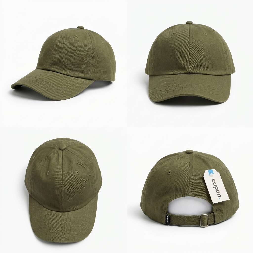 Adjustable Olive Green Unstructured Cotton Cap