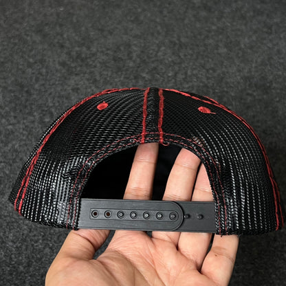 True Religion Trucker Hat – Black & Red Embroidered Snapback