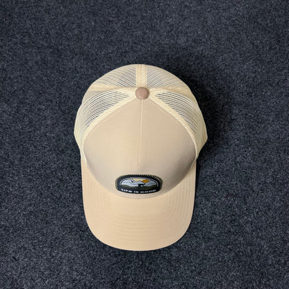 Life Is Good Mountain Sunset Trucker Hat – Beige