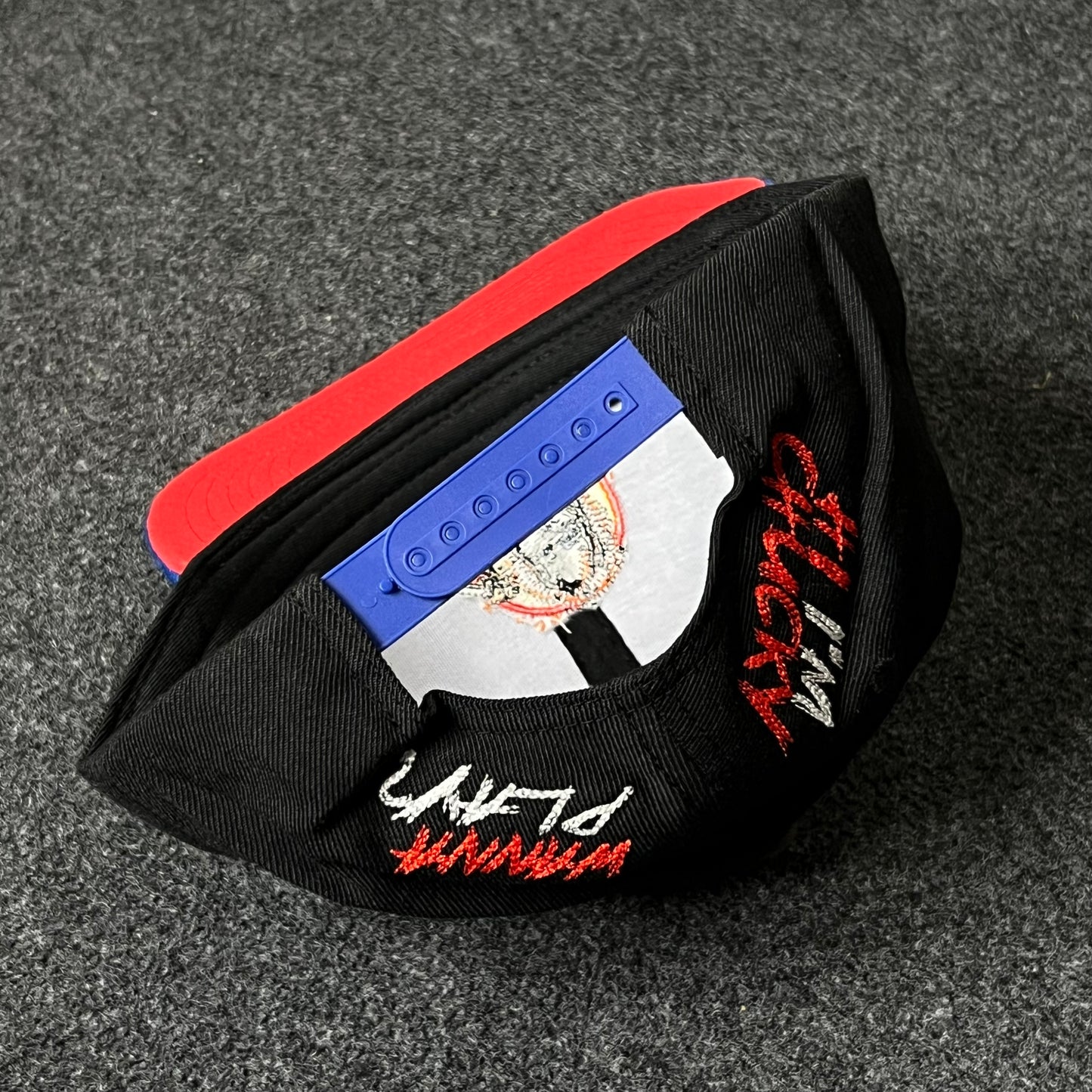 Chucky Flat Cap – Black , Blue & Red