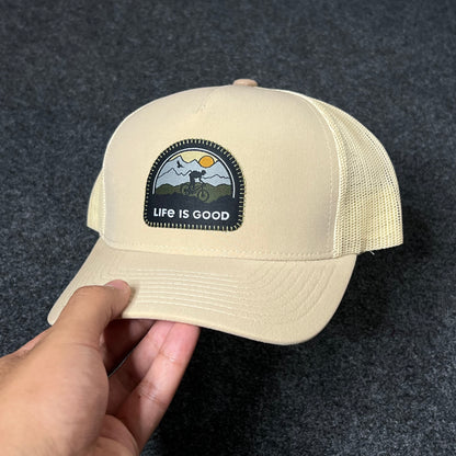 Life Is Good Mountain Sunset Trucker Hat – Beige