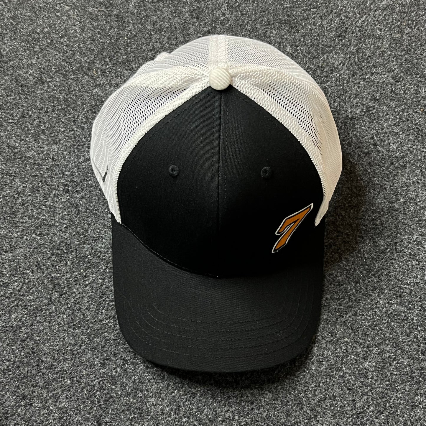 Number 7 Trucker Hat – Black, White & Black Mesh Snapback