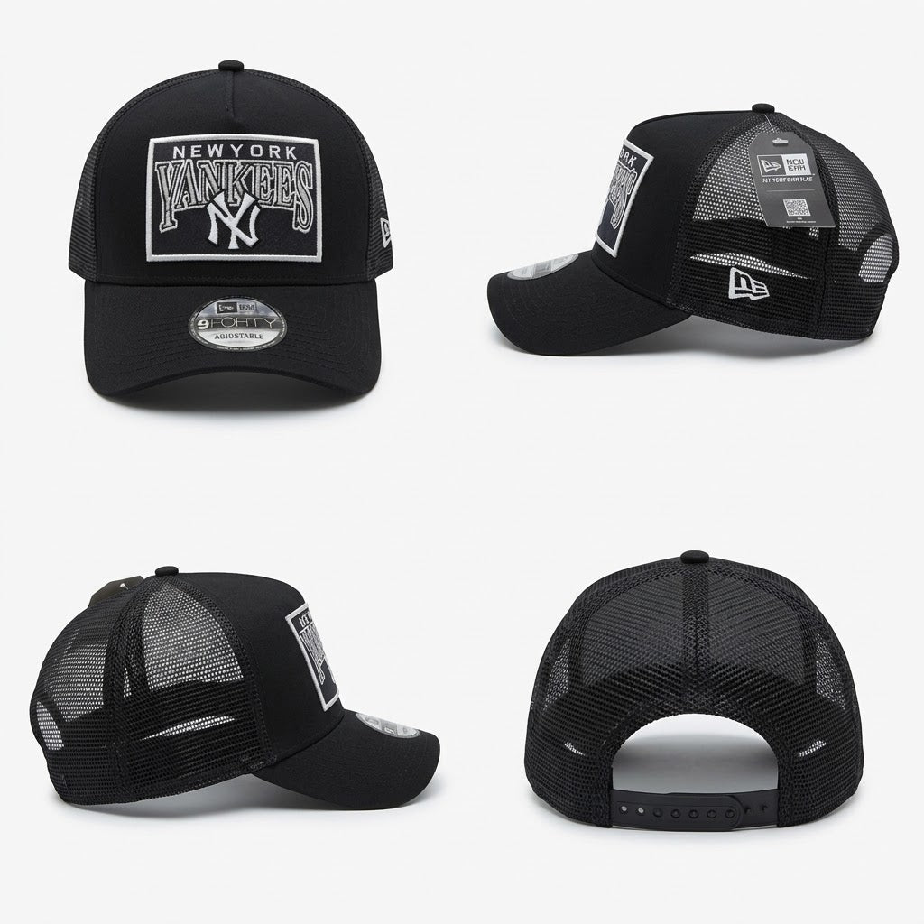 Black New York Yankees Box Logo Trucker Snapback Cap