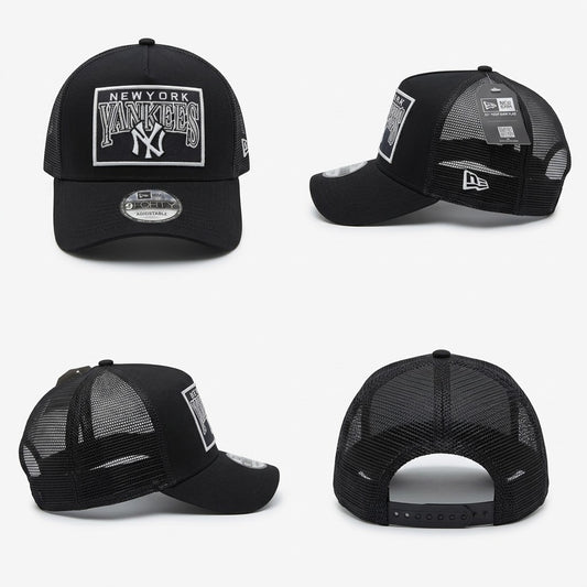 Black New York Yankees Box Logo Trucker Snapback Cap