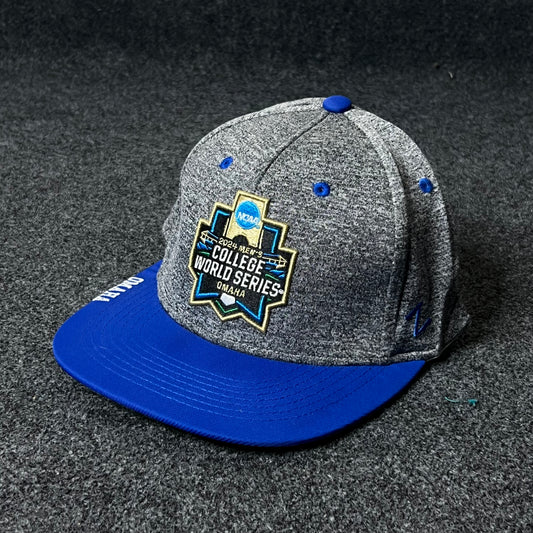 College World Series Fitted  Cap – Heather Gray & Royal Blue ( XL size )