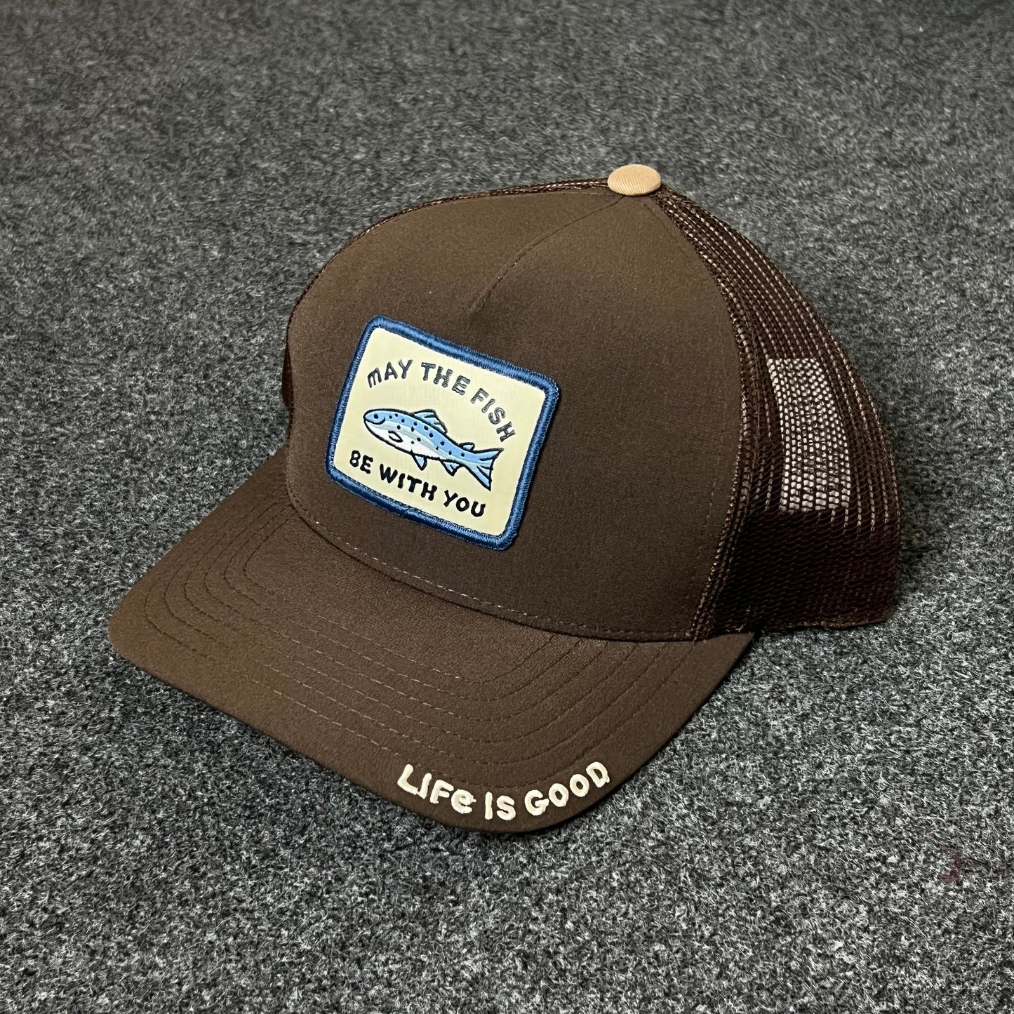 Life Is Good “May the Fish Be With You” Trucker Hat – Brown