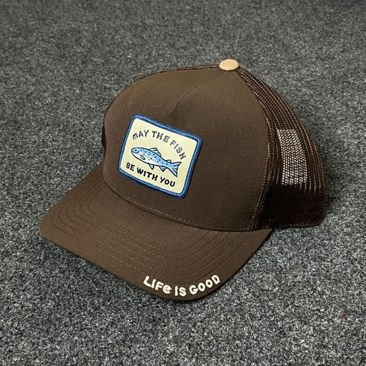 Life Is Good “May the Fish Be With You” Trucker Hat – Brown