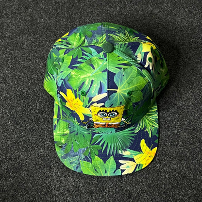 SpongeBob Tropical Flat Cap – Navy & Green Palm Print