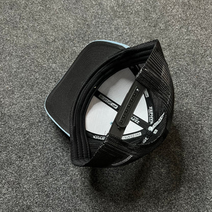 Light Blue & Black Trucker Hat – Casual Mesh Snapback