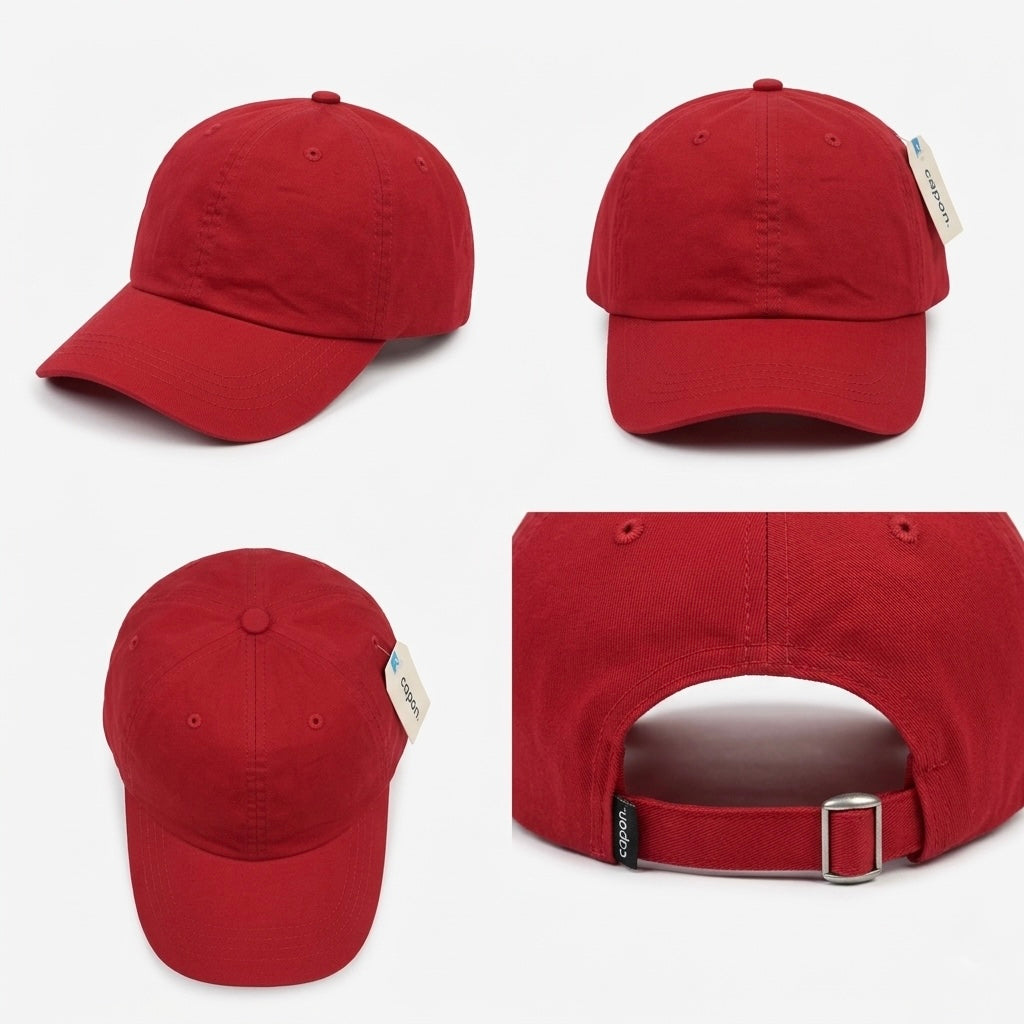 Adjustable Red Unstructured Cotton  Cap