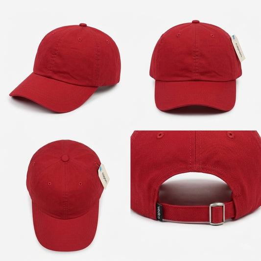Adjustable Red Unstructured Cotton  Cap