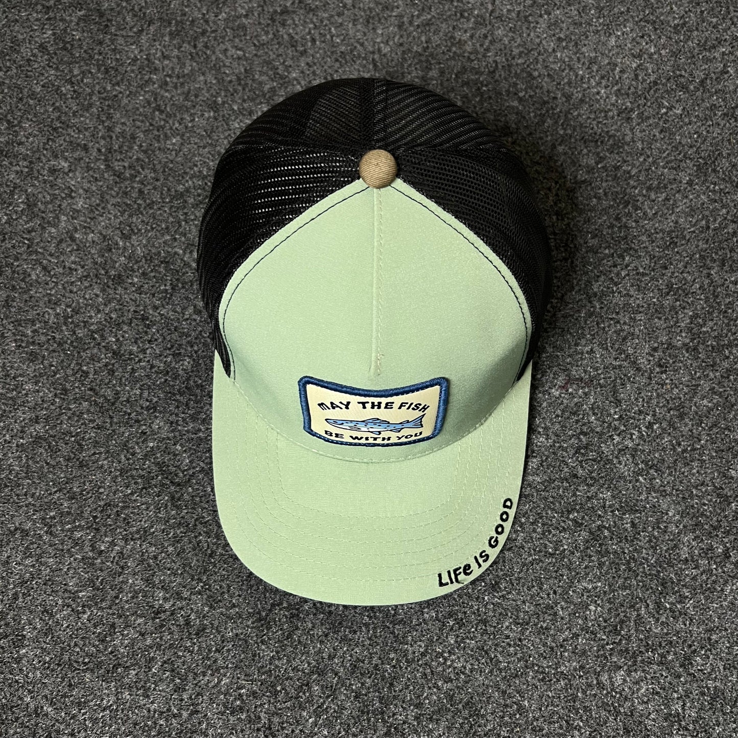 Life Is Good “May the Fish Be With You” Trucker Hat – Mint Green/Black