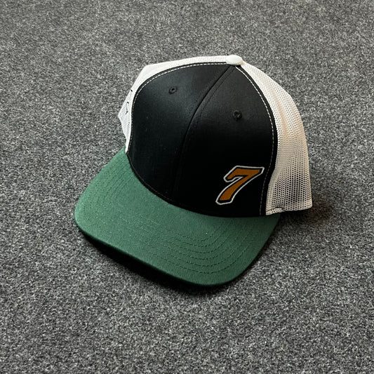 Number 7 Trucker Hat – Black, White & Green Mesh Snapback