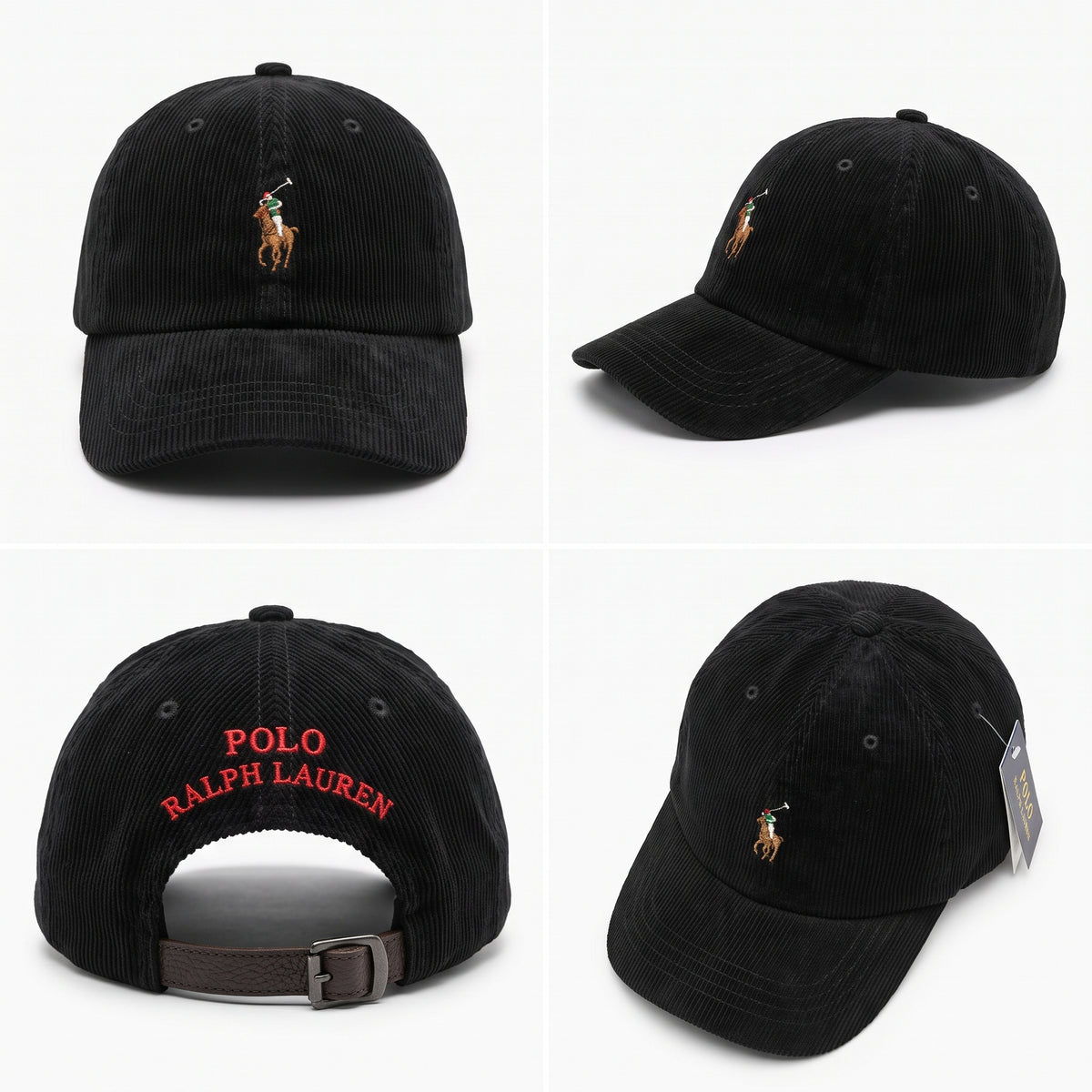 Dad Cap Unstructured in BLACK with Leather Strap
