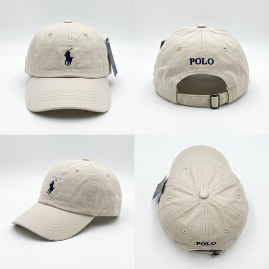 Cream/Navy Pony Embroidered Adjustable Baseball Cap