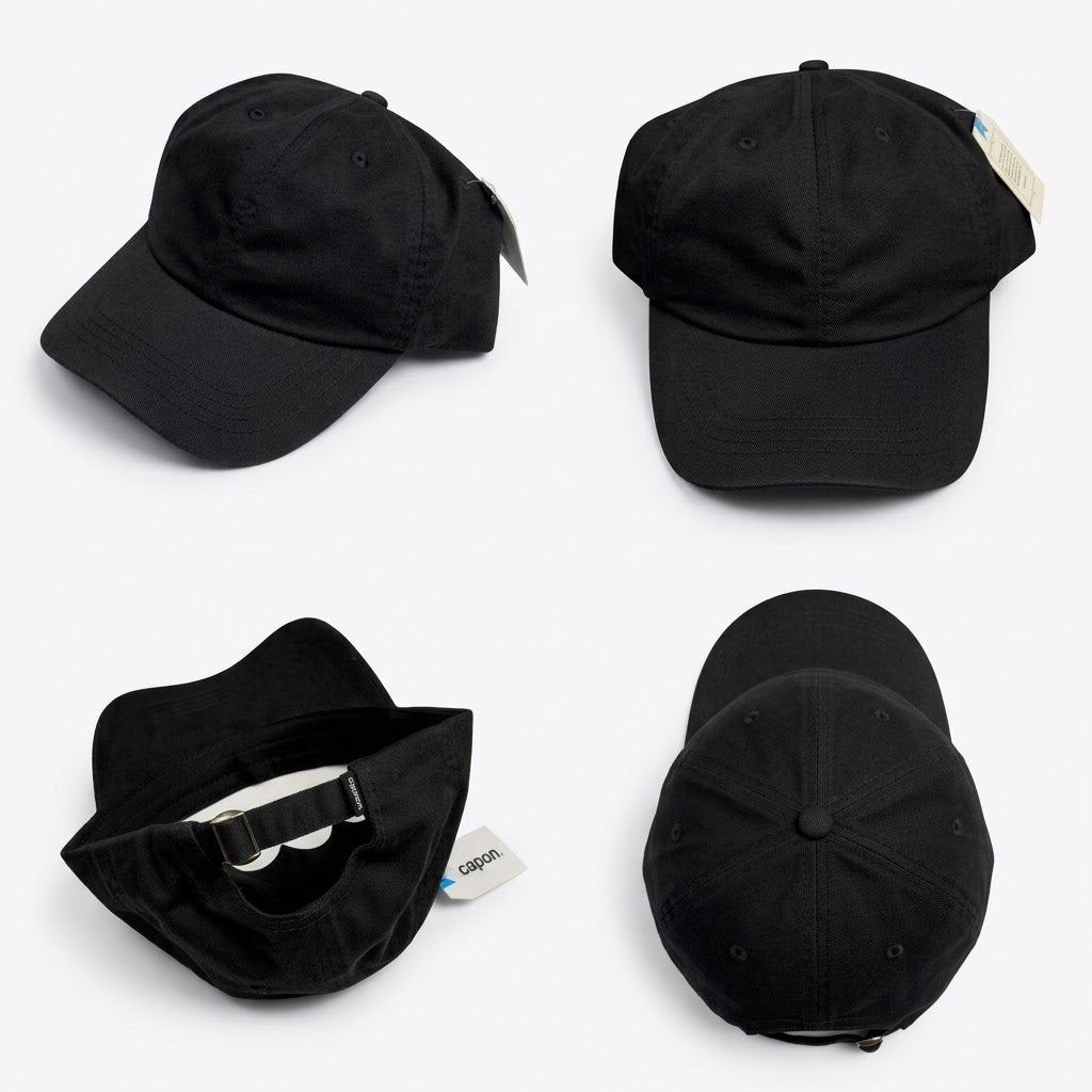 Adjustable Black Unstructured Cotton Cap