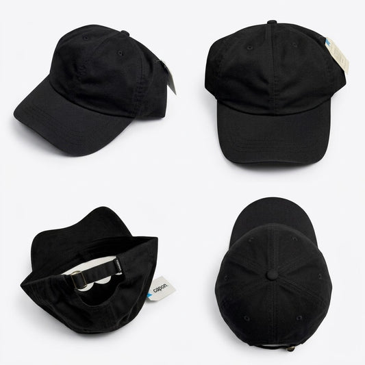Adjustable Black Unstructured Cotton Cap
