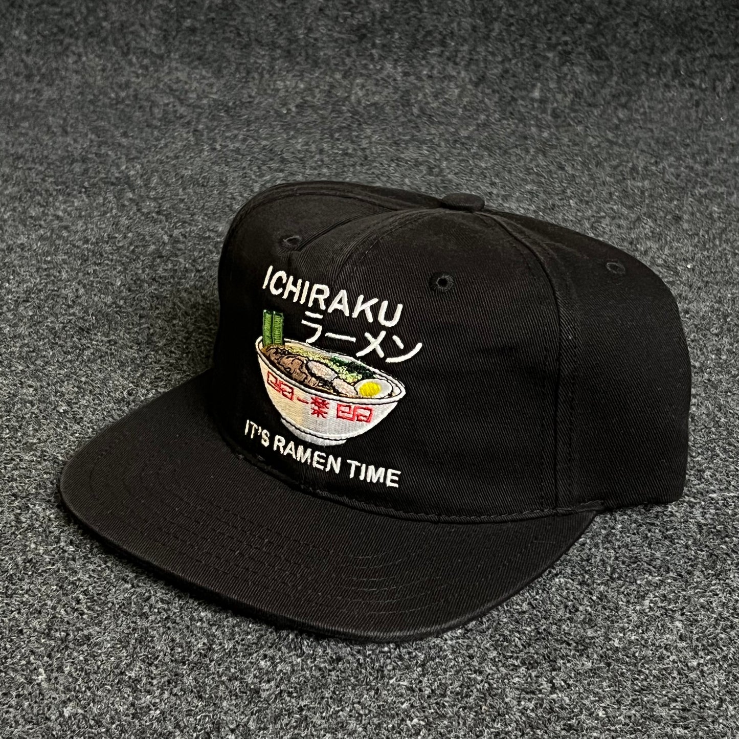 ICHIRAKU ラーメン IT'S RAMEN TIME  Black Snapback Flat Cap