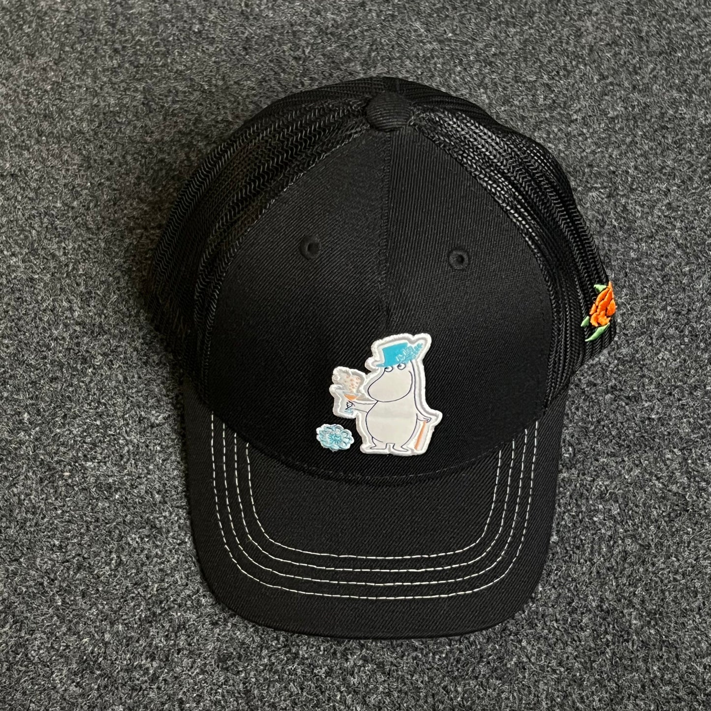 Teenage  "My Neighbor Totoro,"  Black Mesh-Back Trucker Cap  ( KIDS CAP AGE 6-18 )