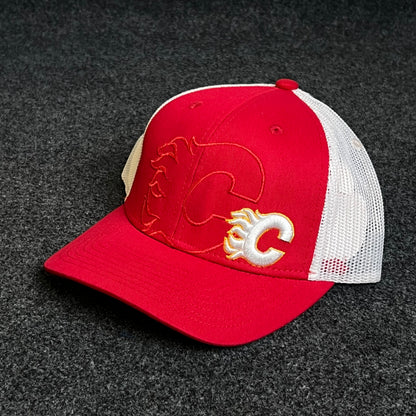 Teenage Calgary Flames Red and White Mesh Trucker Hat ( KIDS CAP AGE 6-18 )