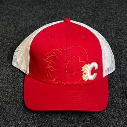 Teenage Calgary Flames Red and White Mesh Trucker Hat ( KIDS CAP AGE 6-18 )