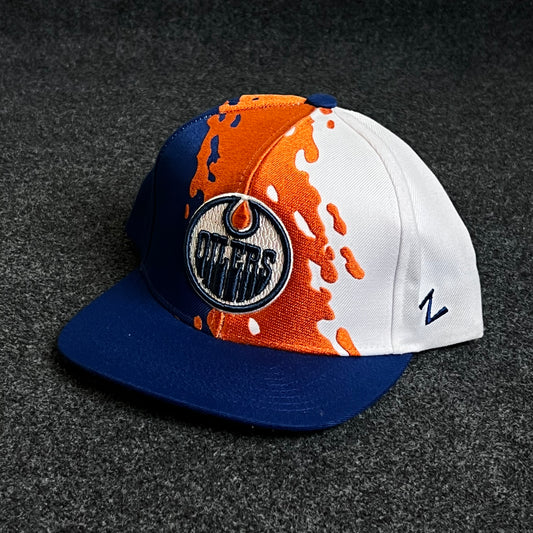 Teenage Edmonton Oilers Zephyr White Paint Brush Snapback Hat ( KIDS CAP AGE 6-18 )